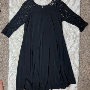 Black Jersey Dress with Lace sleeve detail